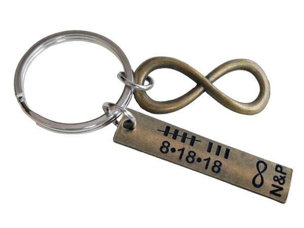 Custom Engraved Bronze Tag with Infinity Charm Keychain, 8 Year Anniversary or 19 Year Anniversary Gift, Personalized Key Chain