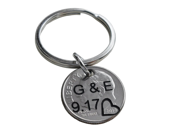 Custom Engraved Dime Keychain for Couples Anniversary by Jewelry Everyday