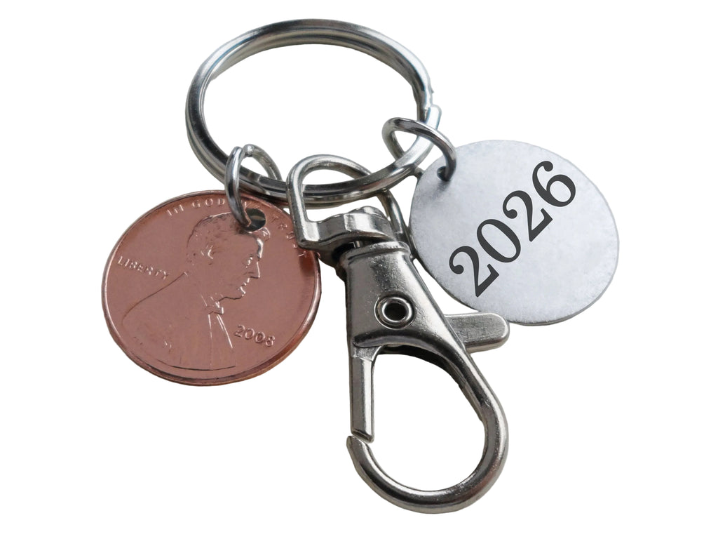 Custom Penny Keychain with Clasp and Engraved Disc, Personalized Lucky Penny Key Chain, For Anniversary, Birthday, Special Events