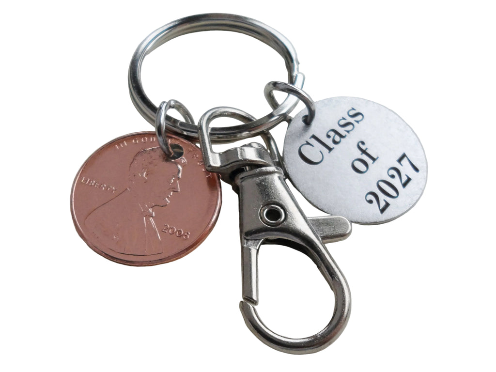 "Class of" Disc Engraved Graduation Keychain with Penny & Clasp