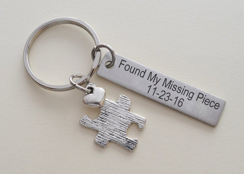 Textured Puzzle Charm Keychain With Custom Engraved Stainless Steel Tag, Couples Keychain by Jewelry Everyday