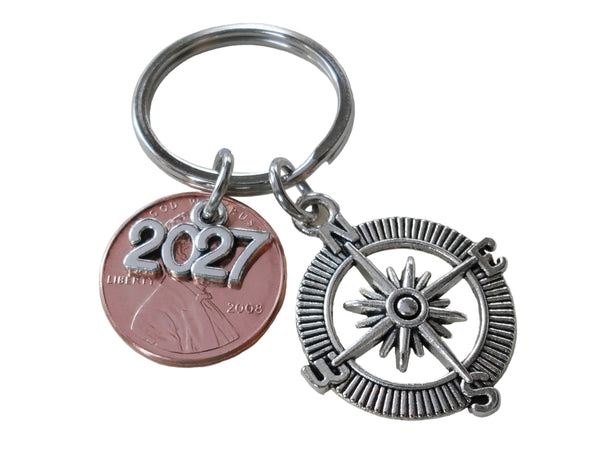 Graduation Penny Keychain with 2026 Charm Over Penny & Compass Charm