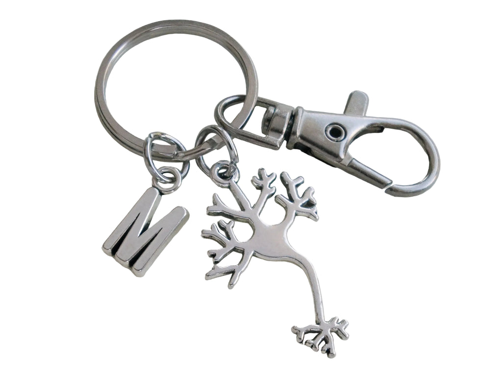 Custom Psychologist or Neuroscientist Appreciation Keychain with Neuron, Clasp & Letter Charm by Jewelry Everyday