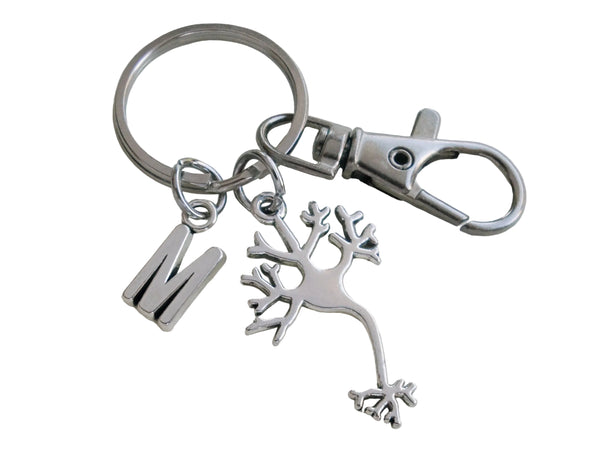 Custom Psychologist or Neuroscientist Appreciation Keychain with Neuron, Clasp & Letter Charm by Jewelry Everyday