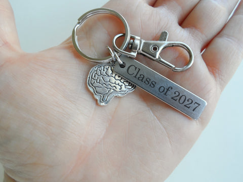 Brain and Custom Engraved Tag Keychain with Clasp, For Anatomy, Science, Biology or Psychologist by Jewelry Everyday