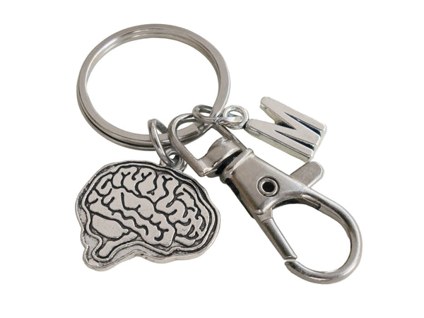 Custom Psychologist or Neuroscientist Appreciation Keychain with Brain Charm, Clasp & Letter Charm by Jewelry Everyday