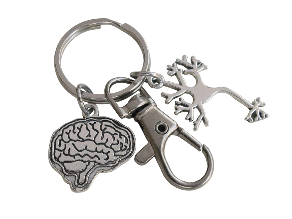 Brain Charm Keychain with Neuron & Clasp, For Anatomy Teacher, Psychologist or Medical Student by Jewelry Everyday