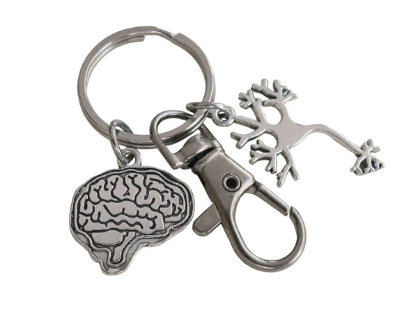 Brain Charm Keychain with Neuron & Clasp, For Anatomy Teacher, Psychologist or Medical Student by Jewelry Everyday