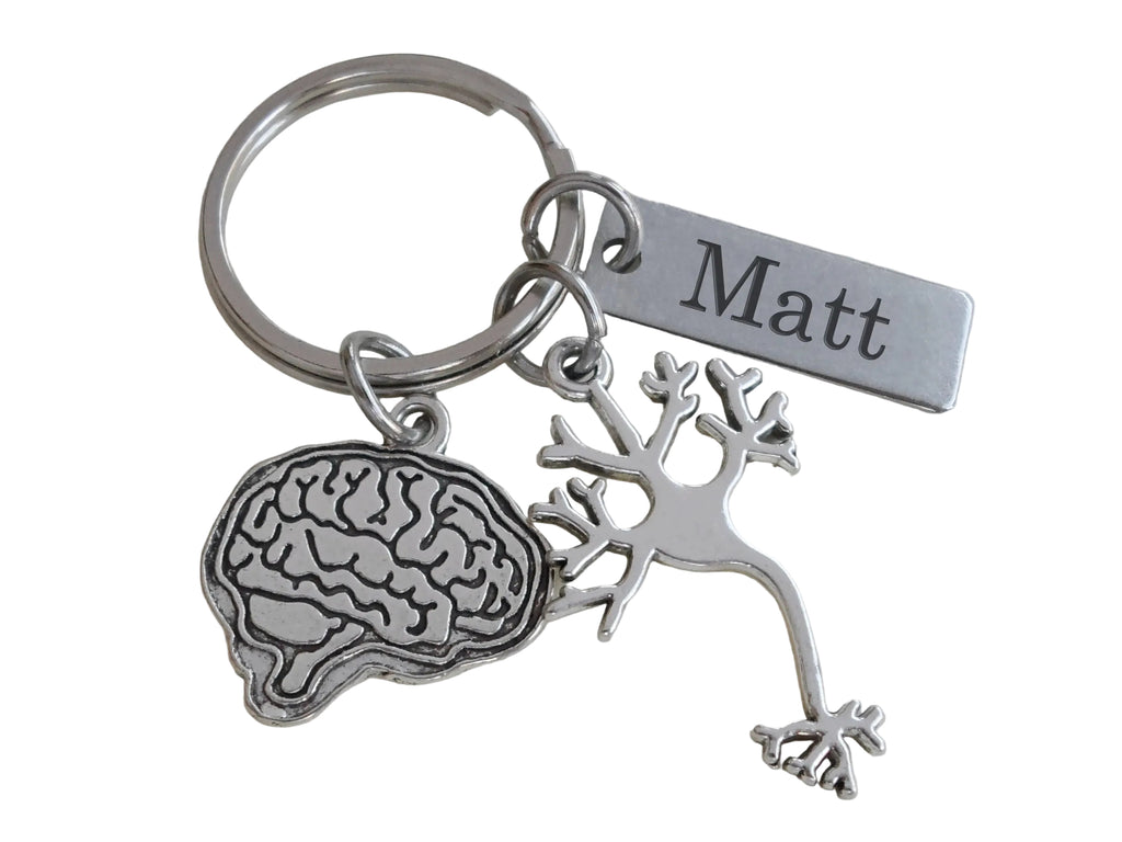 Brain, Neuron Charm & Custom Engraved Tag, For Anatomy, Science, Biology or Psychologist by Jewelry Everyday
