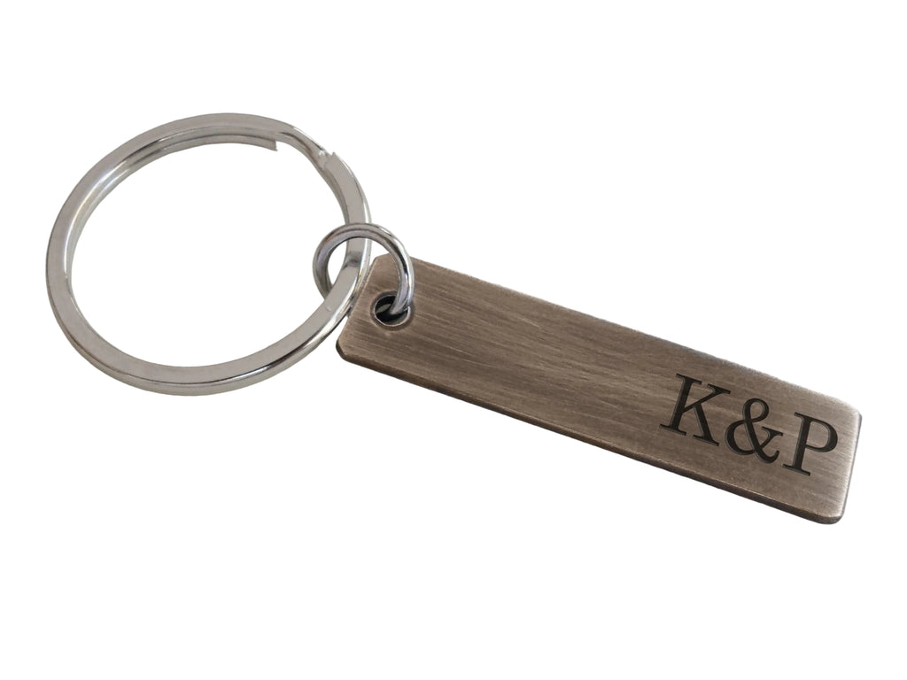 Custom Engraved Small Antiqued Bronze Tag Keychain, 8 Year Anniversary or 19 Year Anniversary Gift, Personalized Key Chain