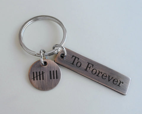 Custom Engraved Small Antiqued Bronze Tag & Disc Keychain, 8 Year Anniversary or 19 Year Anniversary Gift, Personalized Key Chain