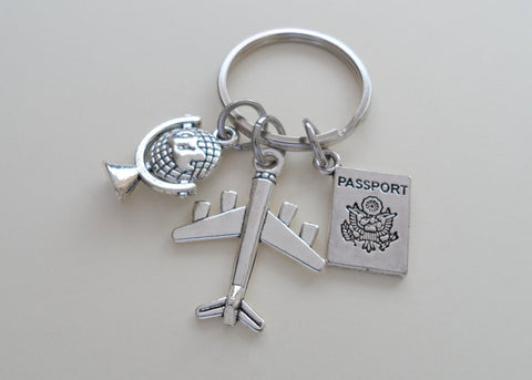 Airplane, Globe, and Passport Charm Keychain, Airport Staff Gift, Graduation Gift, Gift for Graduation, Graduate Gift, Going Away Gift by Jewelry Everyday
