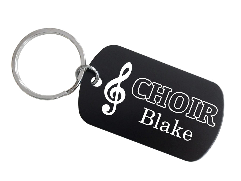Choir Aluminum Tag Keychain with Engraved Treble Clef Image and Custom Engraved Name, For Student or Teacher Gift