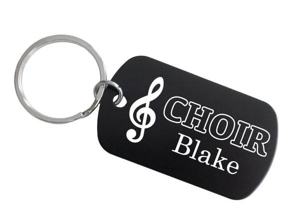Choir Aluminum Tag Keychain with Engraved Treble Clef Image and Custom Engraved Name, For Student or Teacher Gift