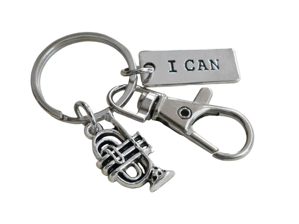 Trumpet Charm Keychain with I Can Tag & Clasp, Musician or Music Teacher Keychain by Jewelry Everyday