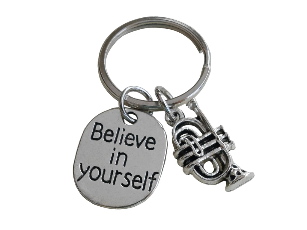 Trumpet Charm Keychain with Believe in Yourself Charm, Musician or Music Teacher Keychain by Jewelry Everyday