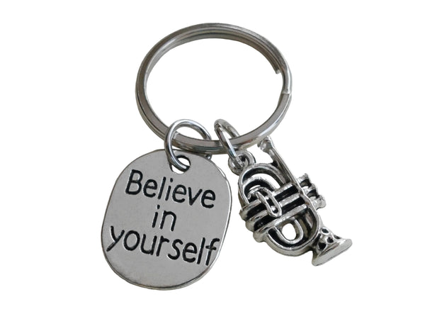 Trumpet Charm Keychain with Believe in Yourself Charm, Musician or Music Teacher Keychain by Jewelry Everyday