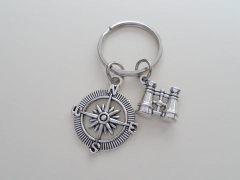 Binoculars and Compass Keychain - "Adventure Awaits You" by Jewelry Everyday