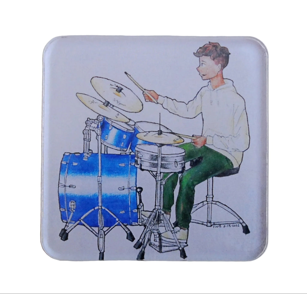 Art Work Magnet By Tessa of Drummer on a Drum Set