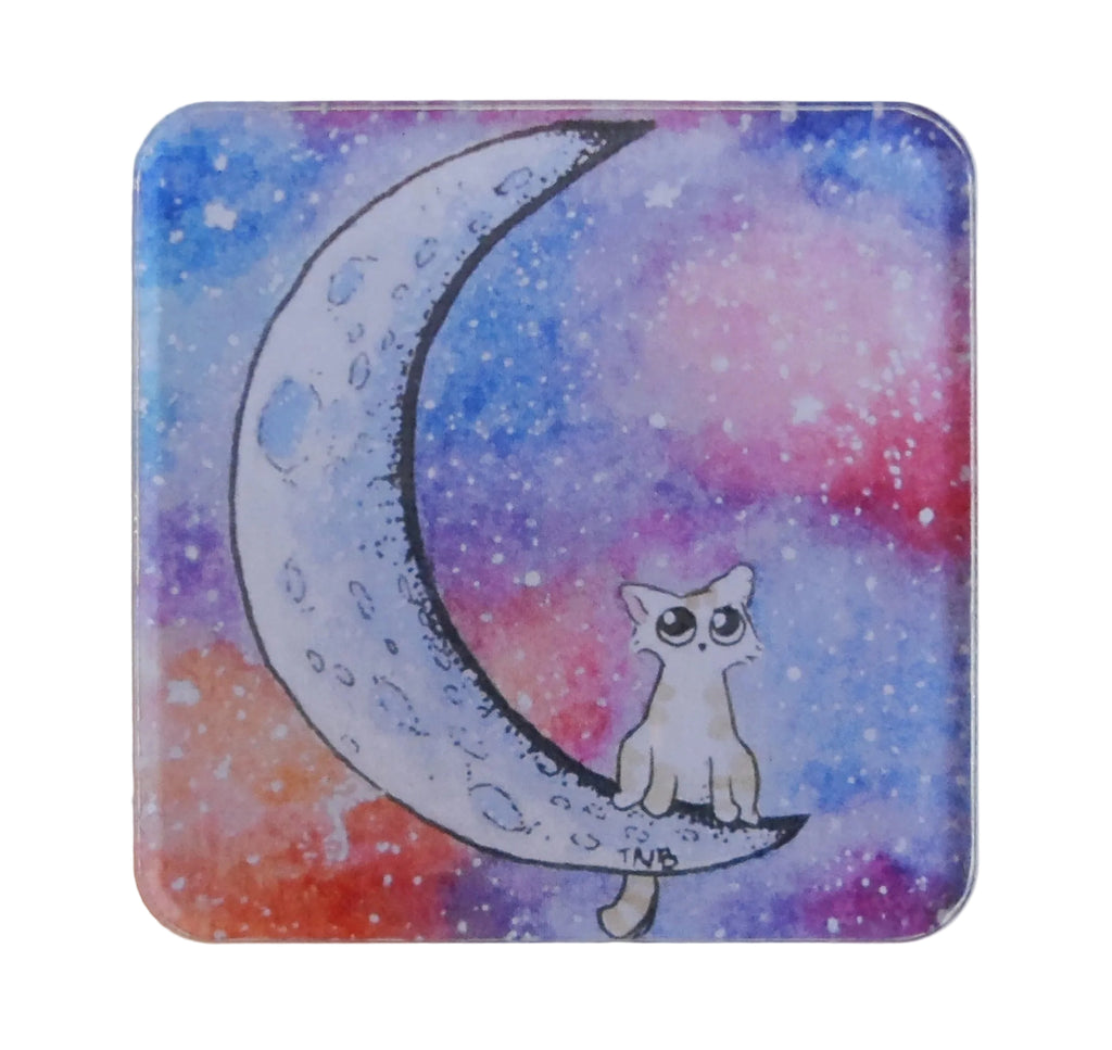 Art Work Magnet By Tessa of Cat Sitting on a Crescent Moon