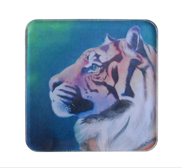Art Work Magnet By Tessa of Tiger with Green Background