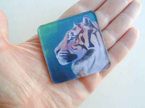 Art Work Magnet By Tessa of Tiger with Green Background