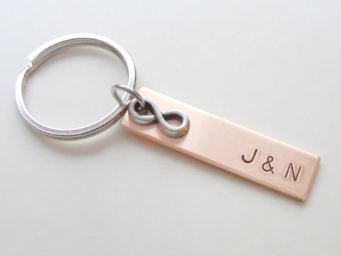 Personalized Bronze Tag Keychain Engraved with Initials and Date or Custom Text; 8 Year Anniversary Couples Keychain by Jewelry Everyday