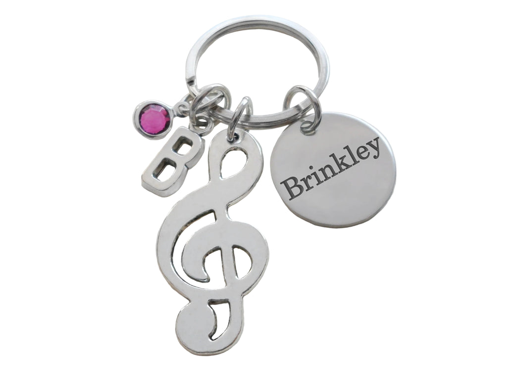 Music Keychain with Treble Clef Charm and Custom Engraved Disc, Musician, Graduate or Teacher Keychain