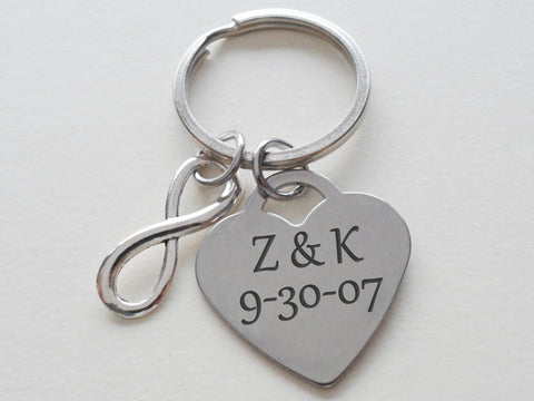 Custom Engraved Stainless Steel Heart Tag Keychain with Infinity Charm, Gift for Couples