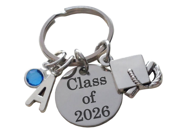 Class of 2025 or 2026 Keychain with Graduation Cap Charm, Personalized For Graduate