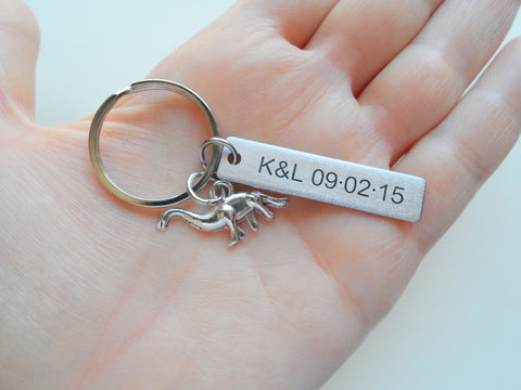Personalized Dinosaur Keychain with Steel Tag Custom Engraved, Gift for Paleontologist by Jewelry Everyday