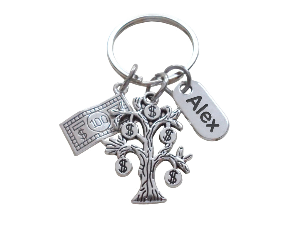 Money Tree Charm Keychain with Money Bill & Customized Thank You Tag, Accountant or Business Student or Teacher Appreciation Thank You Gift by JewelryEveryday