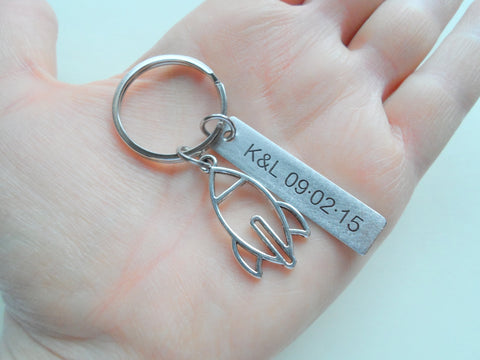 Personalized Spaceship Rocket Charm Keychain and Steel Tag Custom Engraved, Aerospace Engineer Gift, Astronautical Keychain by Jewelry Everyday
