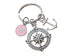 Compass Charm Keychain with Anchor & Pink Circle Charm with Heart- I'd Be Lost Without You; Couples Keychain
