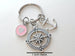 Compass Charm Keychain with Anchor & Pink Circle Charm with Heart- I'd Be Lost Without You; Couples Keychain