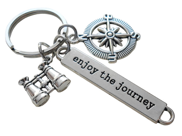Binoculars and Compass Keychain with Enjoy the Journey Tag by JewelryEveryday