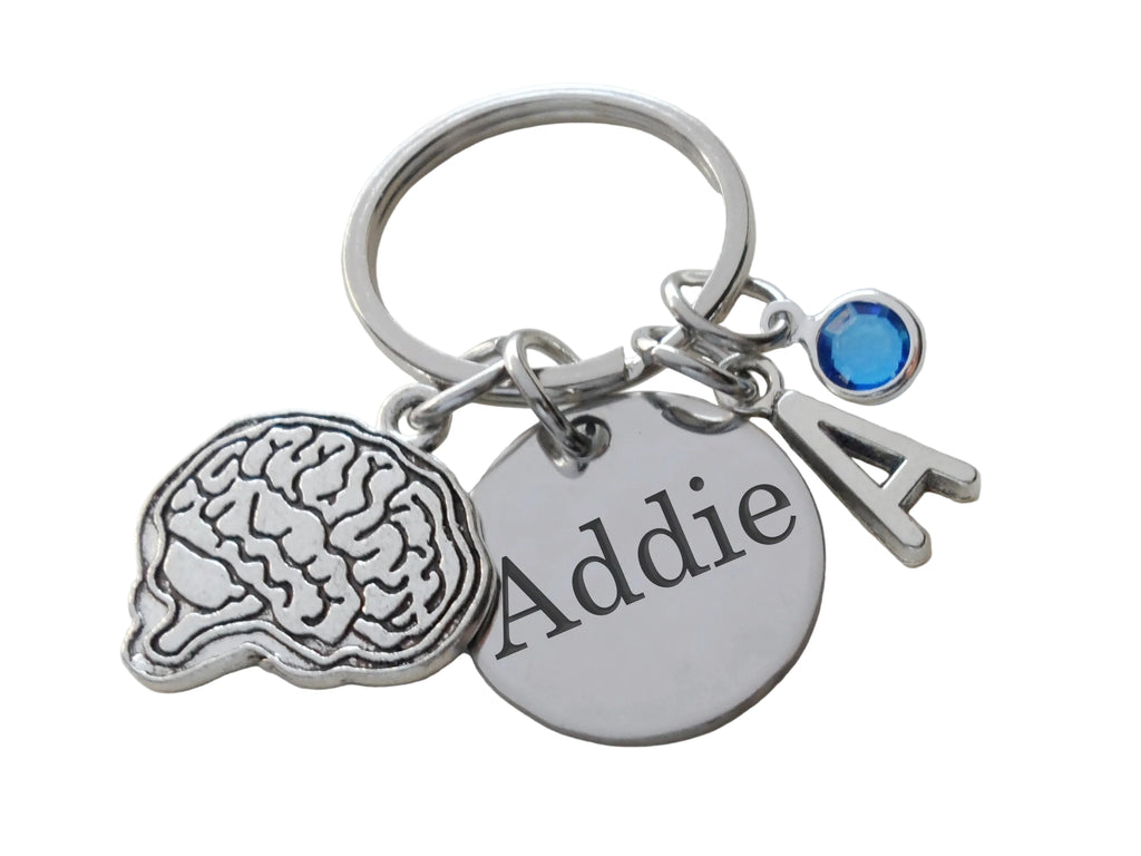 Custom Psychologist or Neuroscientist Appreciation Keychain with Brain Charm and Engraved Disc by JewelryEveryday