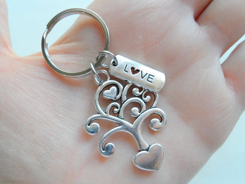 Tree With Hearts and Love Charm Keychain, Religious Teacher Gift, Home Aid Gift, Thank you Gift, For Friend, Caretaker Gift Keychain by Jewelry Everyday
