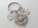Metal Compass Charm Keychain with Small Anchor Charm - I'd Be Lost Without You; Couples Keychain, Custom Engraved Tag Option