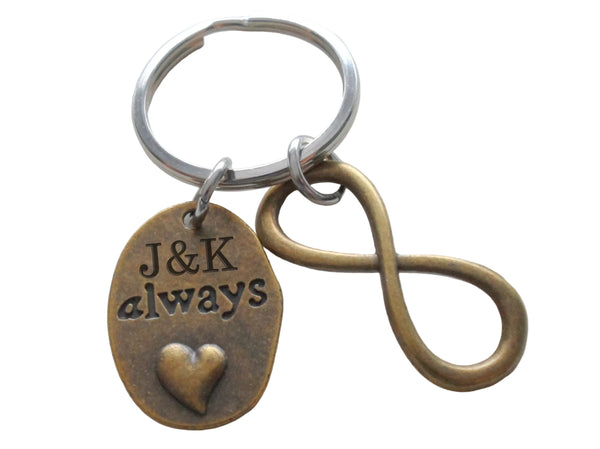 Bronze Infinity Charm Keychain With "Always" Tag & Custom Engraved Initials, Couples Anniversary by Jewelry Everyday