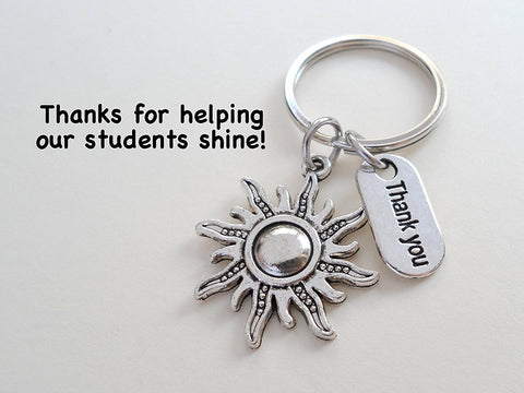 Teacher Appreciation Gift - "Thank You" Tag, Sun Charm Keychain with "Thanks for helping our students shine!" Card by Jewelry Everyday
