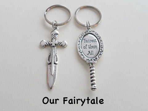 Sword and Mirror Charm Keychain Set - Our Fairytale; Couples Keychain by Jewelry Everyday