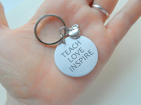 Teacher Appreciation Gift - Custom Engraved Disc with Apple Charm Keychain by Jewelry Everyday