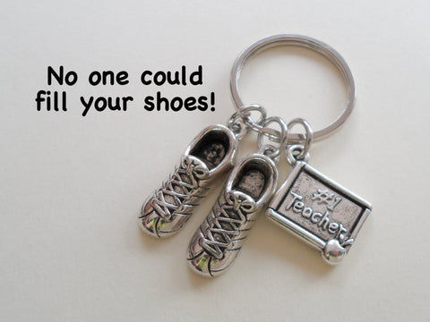 Teacher Appreciation Gift - "#1 Teacher" Chalkboard with Apple Charm & Shoes Keychain with "No one can fill your shoes!" Card by Jewelry Everyday