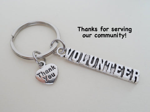 Volunteer Appreciation Gift - "VOLUNTEER" Tag & Thank You Heart Charm with "Thanks for serving our community" Card by Jewelry Everyday