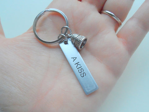 Thimble Keychain & Stainless Steel Tag Engraved "A Kiss" - Peter Pan Kiss by Jewelry Everyday
