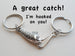 Toggle Fish and Hook Keychain Set Custom Engraved - A Great Catch, I'm Hooked on You; Couples Keychain Set by Jewelry Everyday