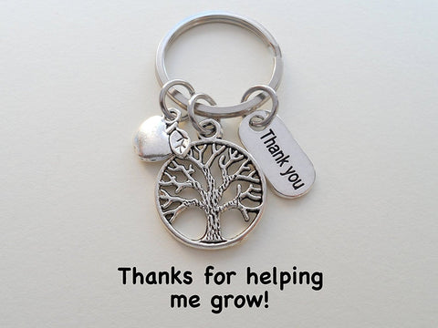 Teacher Appreciation Gift - "Thank You" Tag, Tree, & Apple Charm Keychain with "Thanks for helping me grow!" Card by Jewelry Everyday