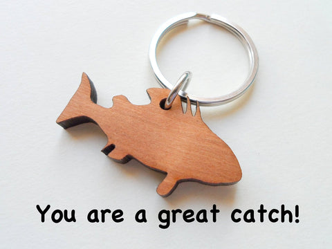Wood Fish Keychain - You Are a Great Catch; 5 Year Anniversary Gift by Jewelry Everyday