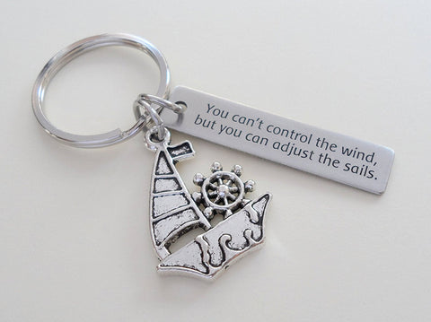 "You Can't Control the Wind, But You Can Adjust the Sails" Steel Tag Engraved With Sailboat Charm by Jewelry Everyday